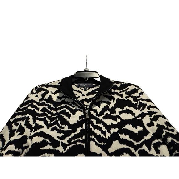 Women’s Jones New York Black & White Zebra Print Zippered Cardigan: Size M - Picture 2 of 11